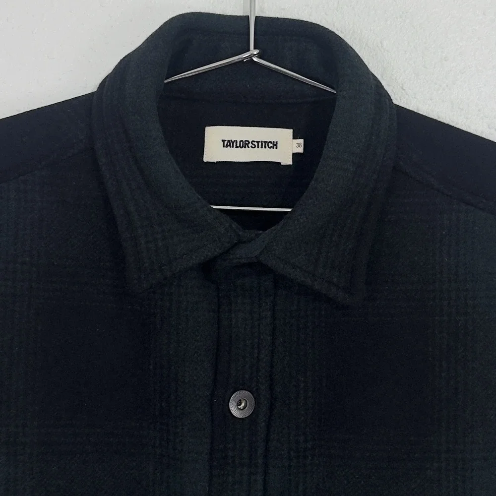 Taylor Stitch Mens Maritime Wool Shirt Jacket Plaid Green Black 38